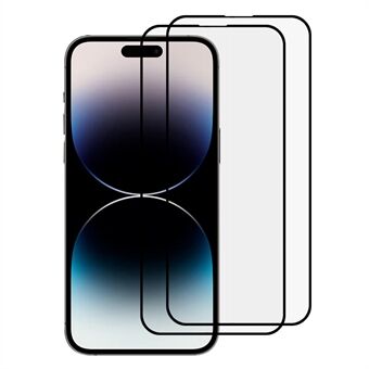 2 stk / sett for iPhone 14 Pro Silkeutskrift HD Clear Full Screen Protector Anti-fingeravtrykk 2.5D Arc Edge Full Lim herdet glassfilm