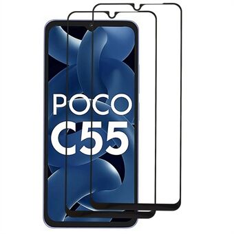 2 stk / pakke full dekning skjermbeskytter for Xiaomi Poco C55 4G , silkeutskrift svart Edge herdet glass klar film