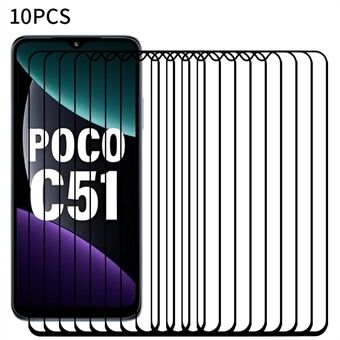 RURIHAI 10 stk Full deksel skjermbeskytter for Xiaomi Poco C51 4G, høy aluminium-silisium glass sekundær herding 0,26 mm klar film