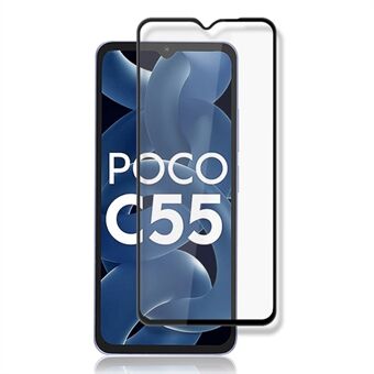 AMORUS For Xiaomi Poco C55 4G Herdet Glass Silke Utskrift Telefon Skjermbeskytter Full Deksel Full Lim Film - Svart