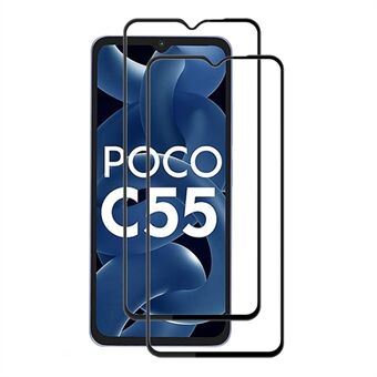 AMORUS 2 stk for Xiaomi Poco C55 4G herdet glassfilm Silkeutskrift Full Lim Telefon Fullskjermbeskytter - Svart