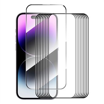 ENKAY HAT Prince 10 stk 9H-film for iPhone 15 Pro , 0,26 mm 2,5D silkeutskrift Høy aluminium-silikon glass skjermbeskytter