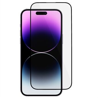 For iPhone 15 Pro galvanisert silketrykkfilm, full deksel, skjermbeskytter i herdet glass med lim
