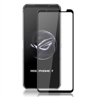 AMORUS skjermbeskytter for Asus ROG Phone 7 5G , deksel Silketrykk Full Lim Herdet Glass Film Guard - Svart