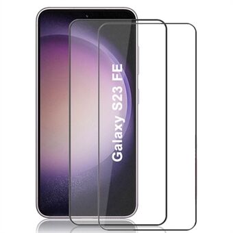 AMORUS 2 stk HD klar skjermbeskytter for Samsung Galaxy S23 FE, hellim herdet glass silketrykkfilm - svart
