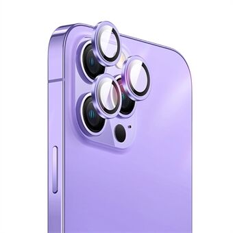 USAMS US- Ring 1 sett kameralinsebeskytter for iPhone 14 Pro Max, full lim Individuell aluminiumslegeringsring Dekorativt kameradeksel i herdet glass - mørk lilla