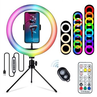 S26-RGB 10-tommers RGB LED- Ring Selfiefotograferingslys med telefonholder og stativ