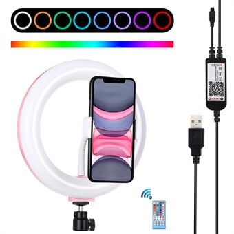 PULUZ PU503 7,9-tommers 20 cm USB RGB dimbar dobbel fargetemperatur LED Vlogging Ring Videoringlys med telefonklemme