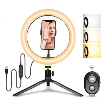 10-tommers 120-LED USB-drevet selfie- Ring + stasjonær stativ + fjernutløser for direktesending av videoopptak