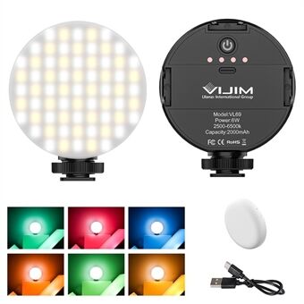 VIJIM VL69 sirkulært LED-videolys med mykt omslag RGB-fargefiltre 2500-6500K kamerafyllingslampe for Youtube Vlog Lighting Kit