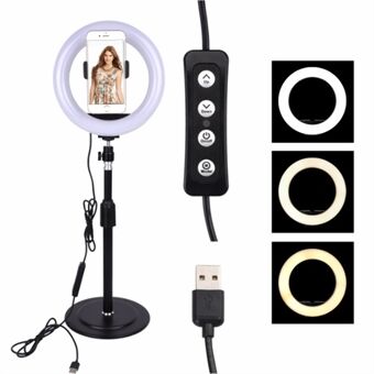 Selfie Flash Ring Light Mobiltelefonholder LED-kamerafeste USB- Stand med lang arm