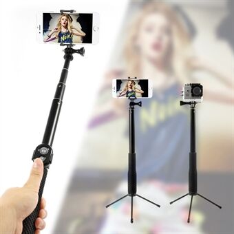 Håndholdt Selfie Stick Utvidbar Monopod med Bluetooth-fjernkontroll og stativ for GoPro-kameramobil