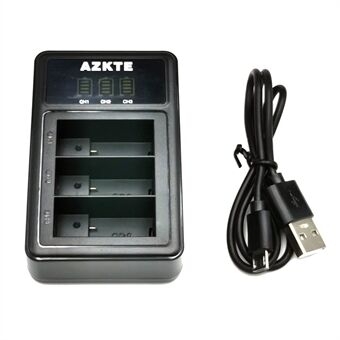 AZKTE AT1262 3-spors batterilader Actionkamera Batteriladedokking med LCD-skjerm for GoPro Hero 10/9