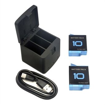 AT1273 3-kanals USB-ladestasjon med 2 batterier for GoPro Hero 9/10 actionkamera