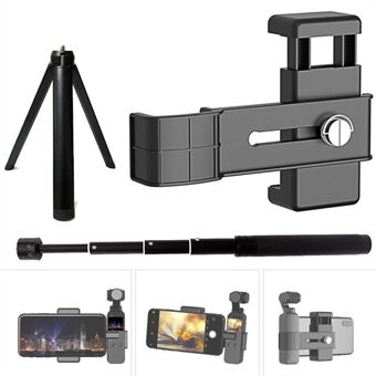 AGDY32 bærbart skytetilbehør PC-telefonklips + kameraholder + stativ i aluminiumslegering + Selfie Stick-forlengelse med 1/4-grensesnitt for DJI Osmo Pocket 1/2