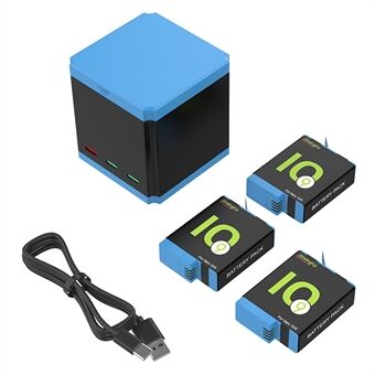 SHEINGKA For GoPro Hero 10/9 Multi-beskyttelse hurtigladersett (3 batterier+1 Type-C-kabel+1 lagringsladeboks)