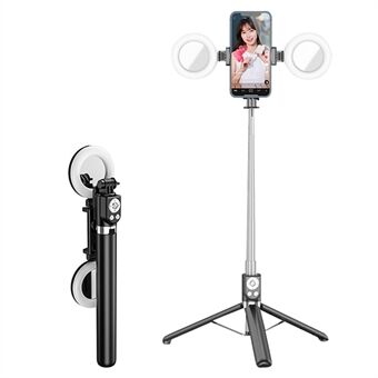R13DS 1,3 m forlengbar Selfie Stick trådløs Bluetooth-fjernkontroll Bærbart stativstativ med Stand og speil - svart