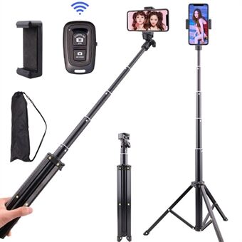 T9 Låsespenne Design Uttrekkbar 1,6 m Selfie Stick Stand Telefonholder Videoopptaksstativ med telefonklemme + Bluetooth-fjernkontroll + oppbevaringspose