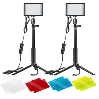 NYERE 2stk USB LED-videolys Dimbar 5600K Desktop Live Streming Fotografi Stand med justerbart stativstativ og fargefiltre