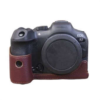 For Canon EOS R7 kamera i ekte lær Bunndeksel Batteriåpningsdesign Halvkroppsbeskyttelsesdeksel