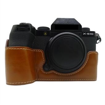 Bunndeksel til kamera i PU-skinn for Fujifilm X-S10, anti- Scratch -deksel med batteriåpning