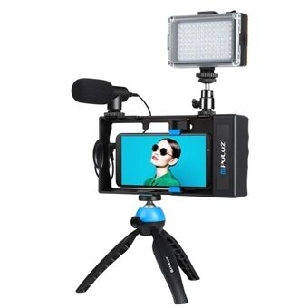 PULUZ PKT3121L Bluetooth håndholdt vlogging direktesending LED Selfie Light Kit med kamerabur + mikrofon + adapterfeste + Stand