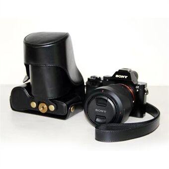 Kamerabeskyttelsesveske i PU-skinn + stropp for Sony a7R med 28-70 mm objektiv