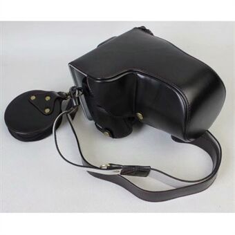 Beskyttelsesveske i PU-skinn + stropp + kameralinseveske for Panasonic DMC-GH5GK kamera med 45-150 mm objektiv - svart