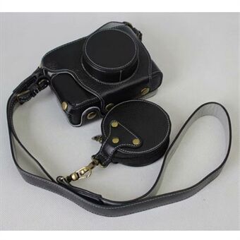 Kamerabeskyttelsesveske i ekte lær + stropp + kameralinseveske for Fujifilm X100F