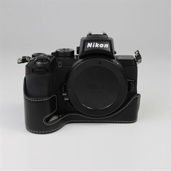 Beskyttelsesveske for kamera med halv bunn i ekte lær for Nikon Z50
