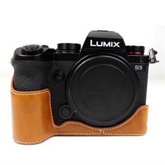 PU-skinnkamera, halvt deksel, bunndeksel med batteriåpning for Panasonic Lumix S5