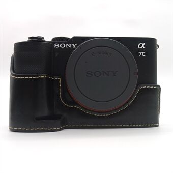Kamera halvt etui PU-skinn bunnbeskyttelsesdeksel med batteriåpning for Sony A7C