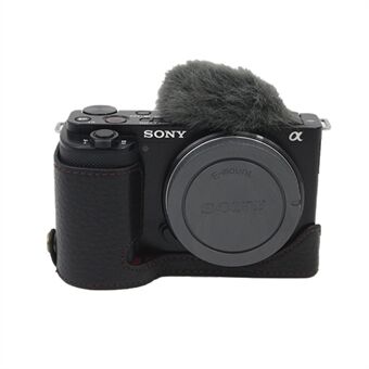 Bunndeksel til kamera i ekte lær Beskyttende halvkroppsdeksel med batteriåpning for Sony ZV-E10