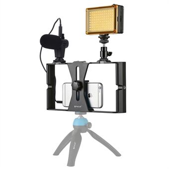 PULUZ PKT3022 3-i-1 mobil videoopptaksvideoriggsett [mikrofon + vloggingsrigg + fylllys] - blå