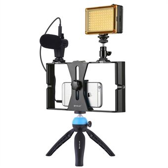 PULUZ PKT3023 4-i-1 mobil videoopptak Video Live Set [Mikrofon + Vlogging Rigg + Fill Light + Tripod Mount]