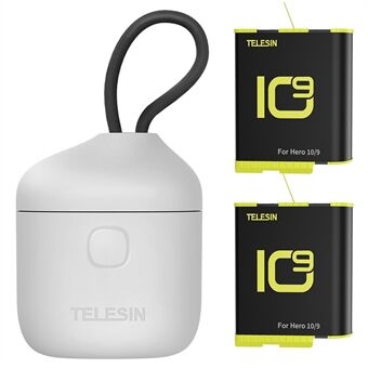TELESIN GP-BTR-905-GY-B Allin Box for GoPro Hero 10/9 Camera Charger with 2 Batteries IP54 Water Resistant Charging Case Support High-speed 20Mb/s Transmission (Arc Battery)