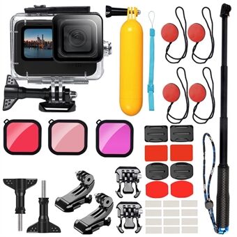 G10-TZ03 For GoPro Hero 9/10 Action Camera Accessories Kit Sportskamera dykkersett Surfeutstyr med vanntett etui / Selfie Stick