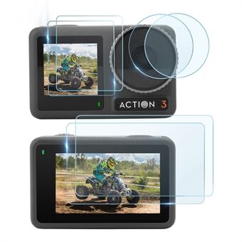 SUNNYLIFE OA3-BHM495 6 stk/sett Skjermbeskytter i herdet glass for DJI Osmo Action 3 Anti- Scratch kameralinsefilm + skjermfilmkombinasjon