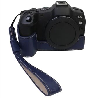 For Canon EOS R8 PU lærkamerabase Batteriåpningsdesign Avtakbart beskyttelsesdeksel med skulderstropp