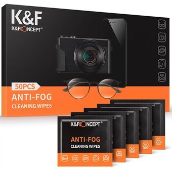 K&F CONCEPT KF08.034 50 pakke individuelt innpakket antidugg rengjøringsservietter for briller Kameralinse LCD-skjerm